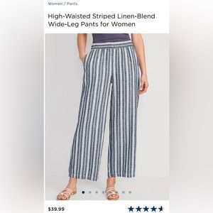 Old Navy High-Waisted Striped Linen Blend Wide-Leg Pants for Women Small Petite